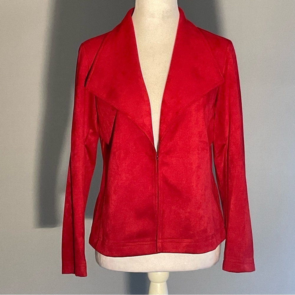 Emmeline Petite Red Faux Suede Open Front Jacket PS - Picture 11 of 15